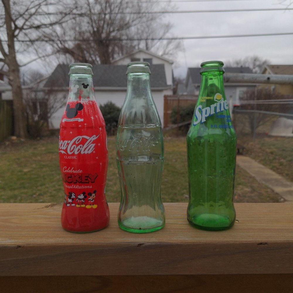 Early 00s coke bottles, set of 3, 8 oz/237 ml
